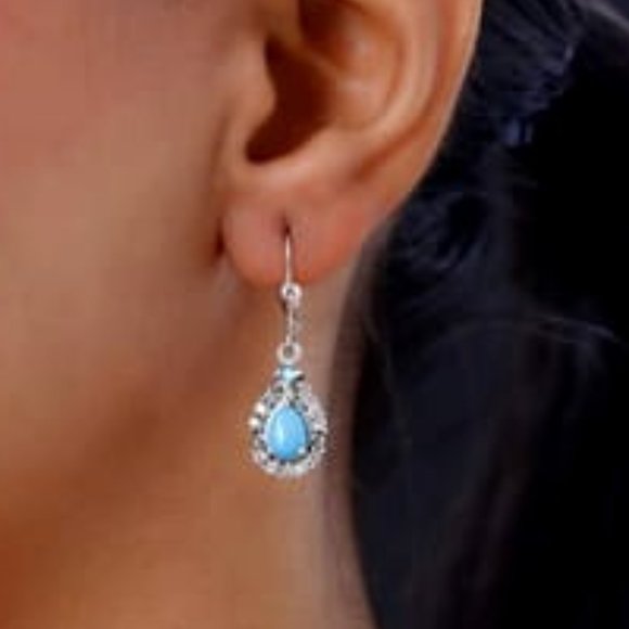 Genuine Sleeping Beauty Turquoise and Multi Gemstone Lever Back SS Earrings NWT - Picture 2 of 5